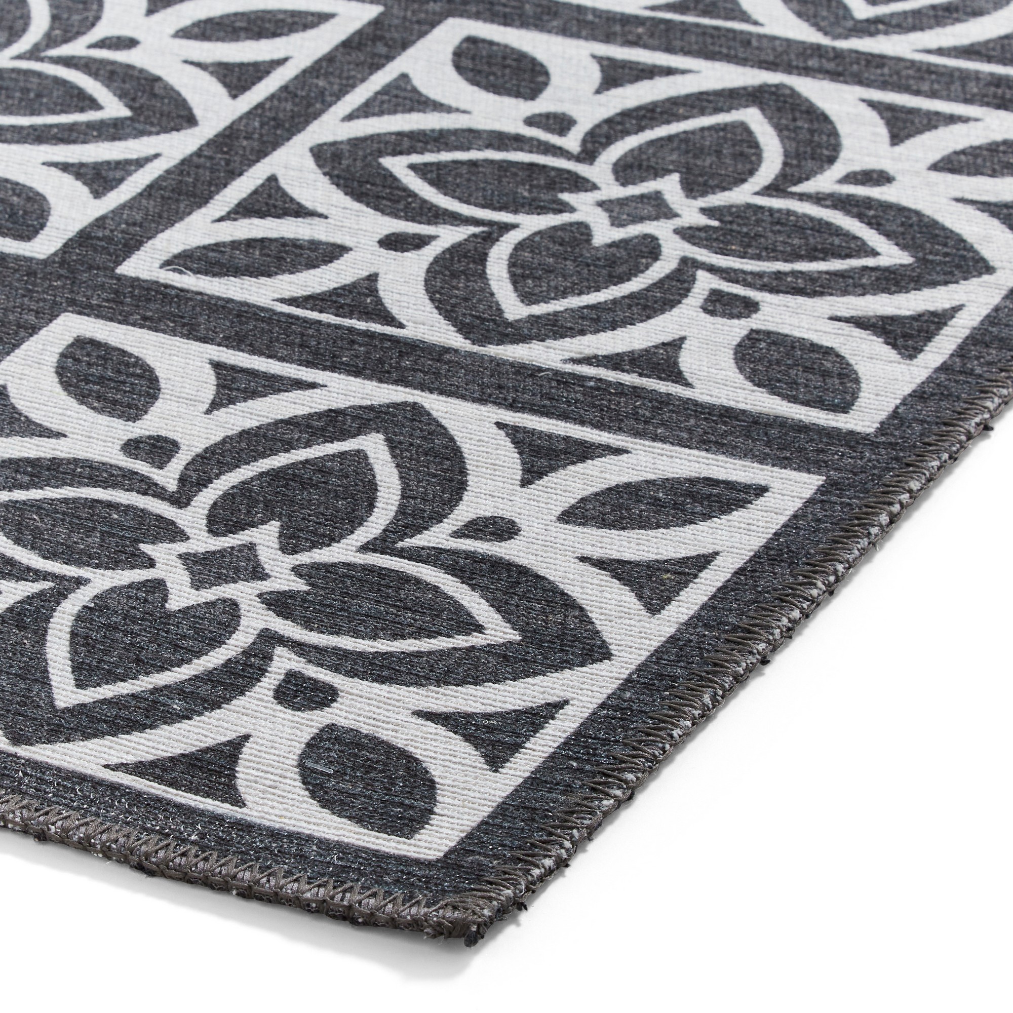 Victoria H1191 Modern Geometric Washable Rugs In Dark Grey